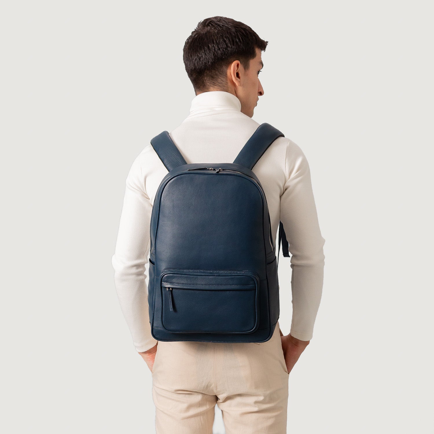 Men s The Philos Midnight Blue Leather Backpack The Jacket Maker