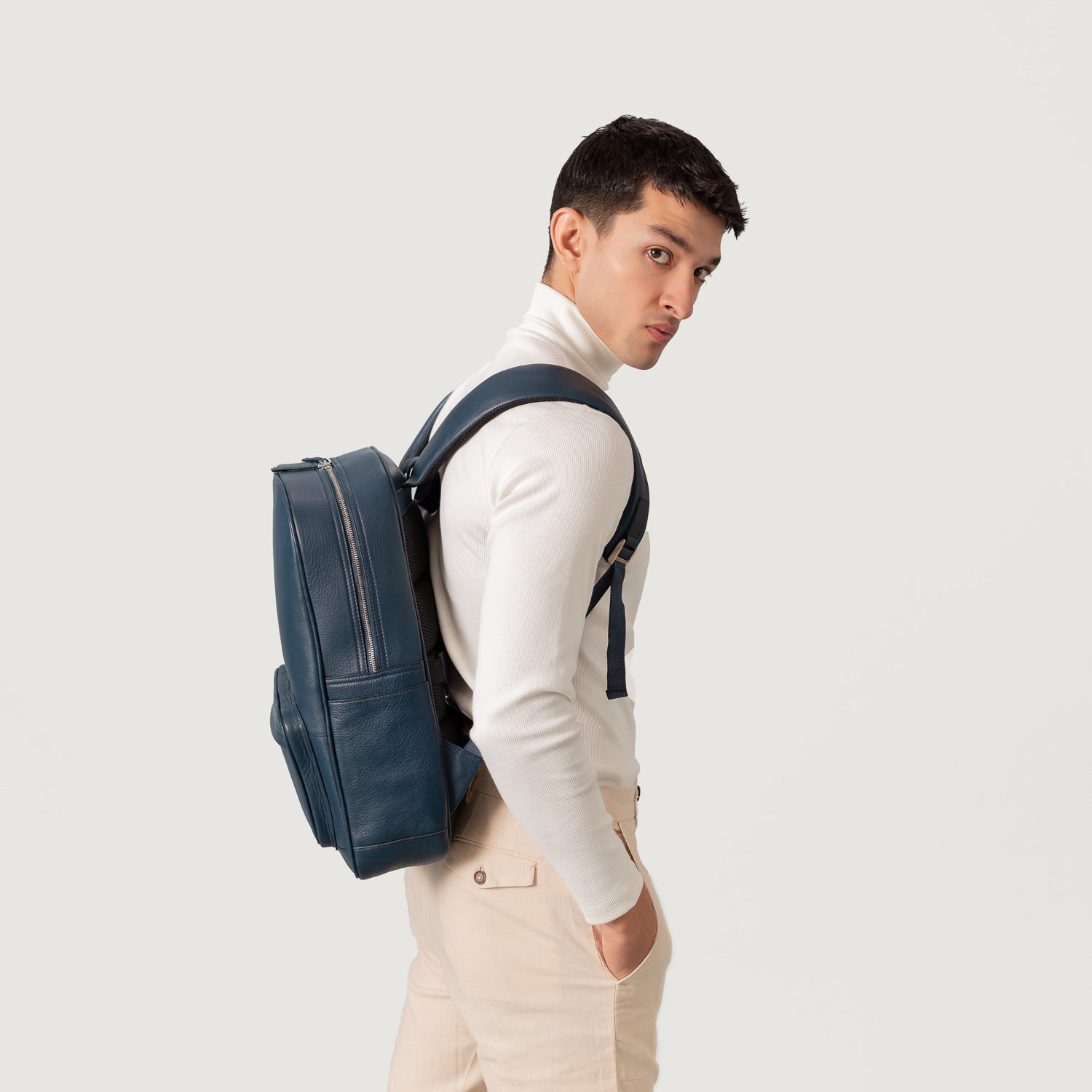 Blue leather backpack mens shop
